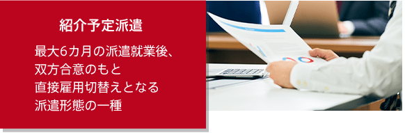 紹介予定派遣 最大6カ月の派遣就業後、双方合意のもと直接雇用切替えとなる派遣形態の一種